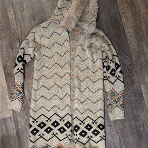 Wear To Love Faux Fur Hood Long Cardigan